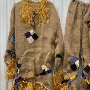 Scarecrow! Patchwork Burlap Costume w/ Fringe